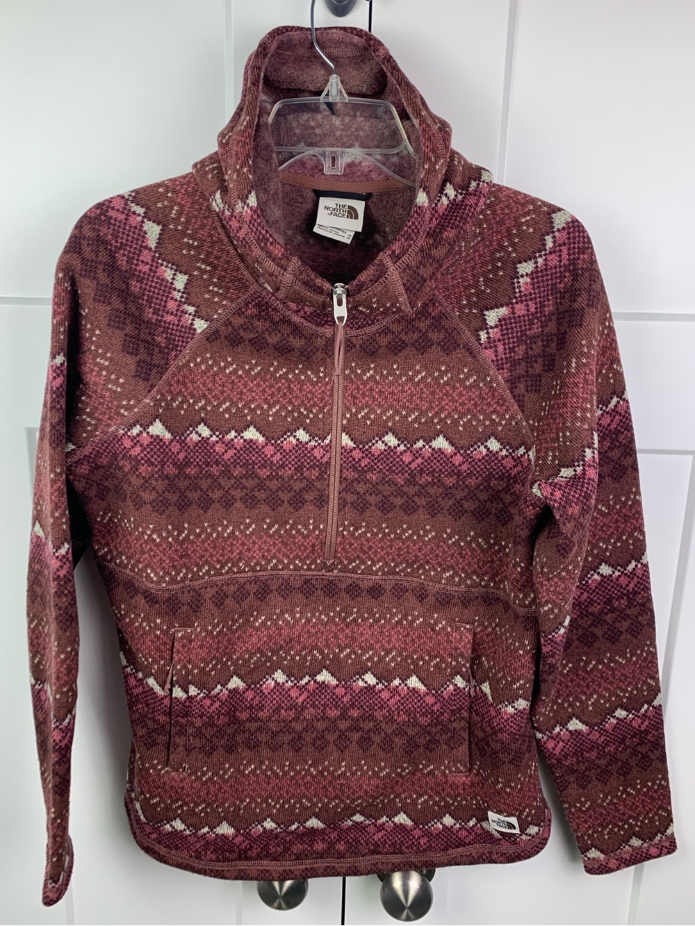 The North Face M Crescent Printed Hooded Fleece Sweatshirt Brown Southwest